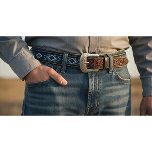 Twisted X XIBB101 Western Beaded Leather Belt Size 42 – Hand Tooled Floral Aztec